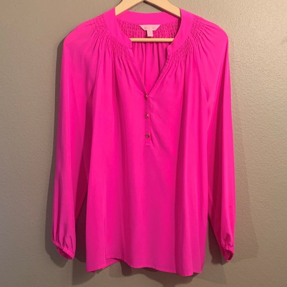 Lilly Pulitzer Tops - Lilly Pulitzer Hot Pink Silk Top Size M